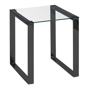 Uptown Club Farmer Modern Metal End Table with Tempered Glass Top in Black