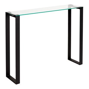 Uptown Club Farmer Modern Metal Console Table with Tempered Glass Top in Black