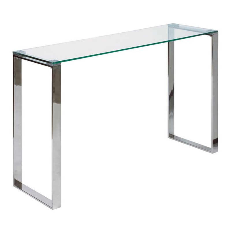 Uptown Club Farmer Small Transitional Stainless Steel Console Table in Silver