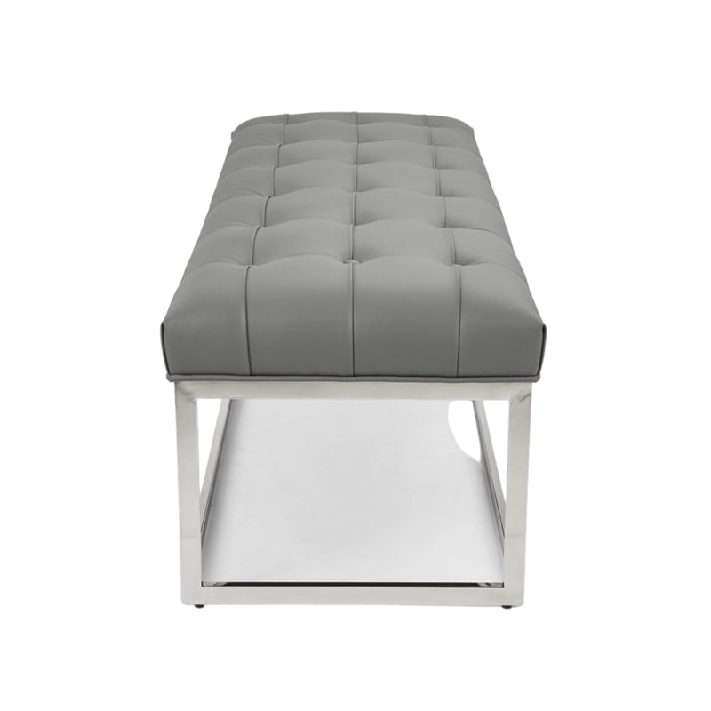 Home Gear Mobi Contemporary Faux Leather Tufted Bench in Light Gray