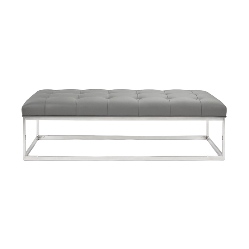 Home Gear Mobi Contemporary Faux Leather Tufted Bench in Light Gray