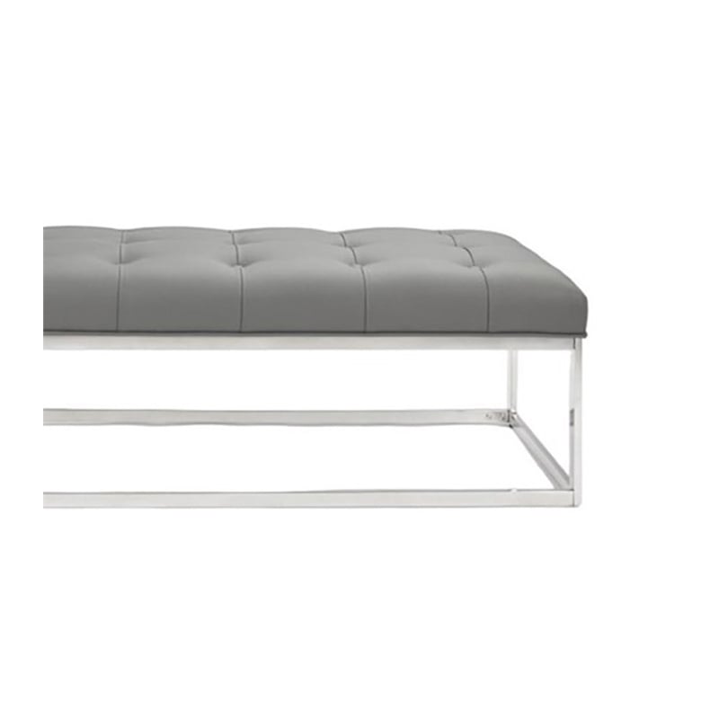 Home Gear Mobi Contemporary Faux Leather Tufted Bench in Light Gray