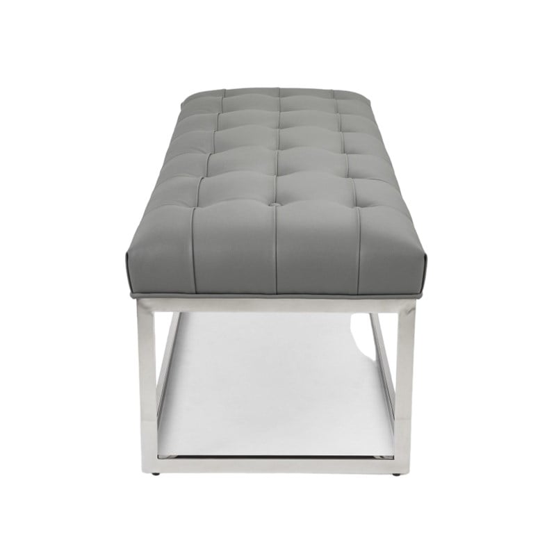 Home Gear Mobi Contemporary Faux Leather Tufted Bench in Light Gray