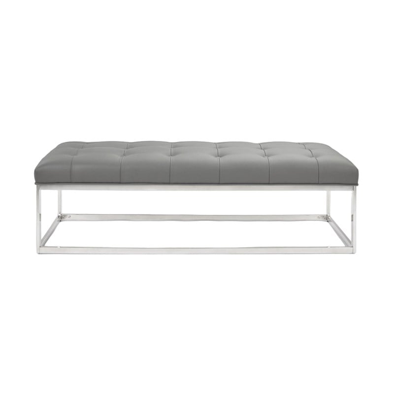 Home Gear Mobi Contemporary Faux Leather Tufted Bench in Light Gray