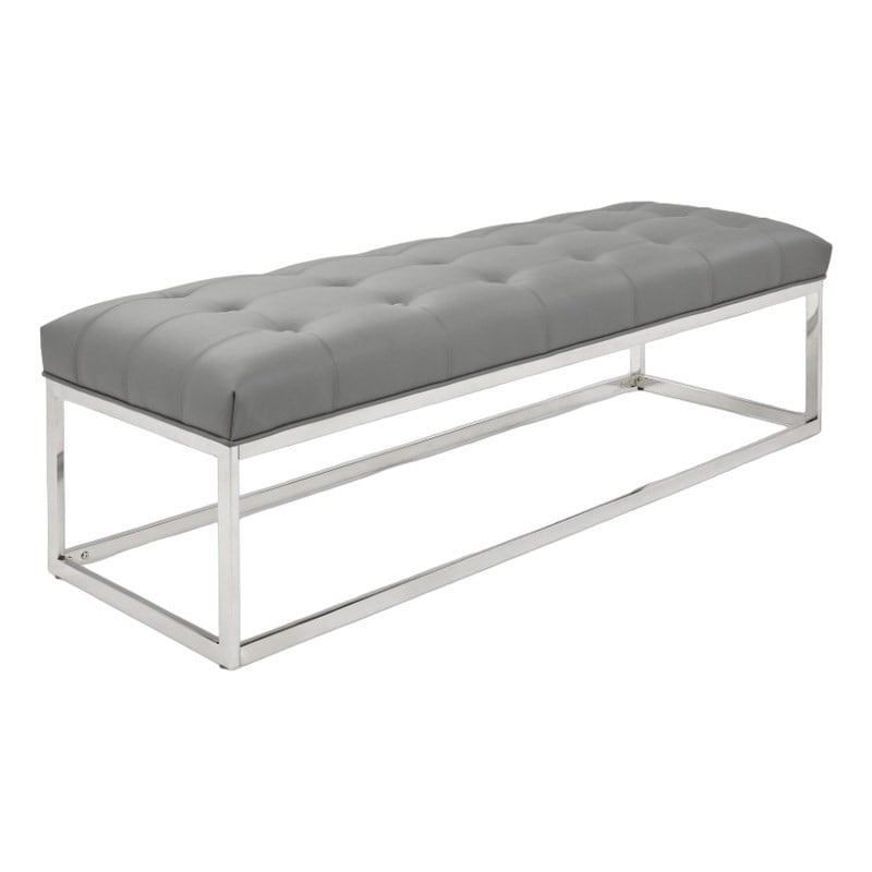 Home Gear Mobi Contemporary Faux Leather Tufted Bench in Light Gray