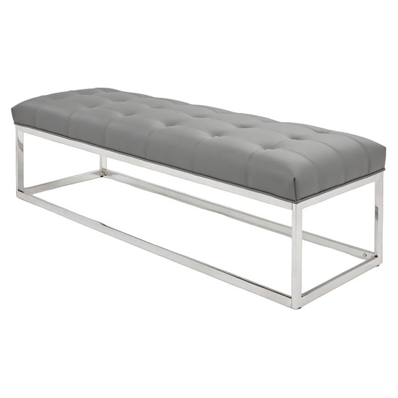 Home Gear Mobi Contemporary Faux Leather Tufted Bench in Light Gray