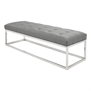Home Gear Mobi Contemporary Faux Leather Tufted Bench in Light Gray