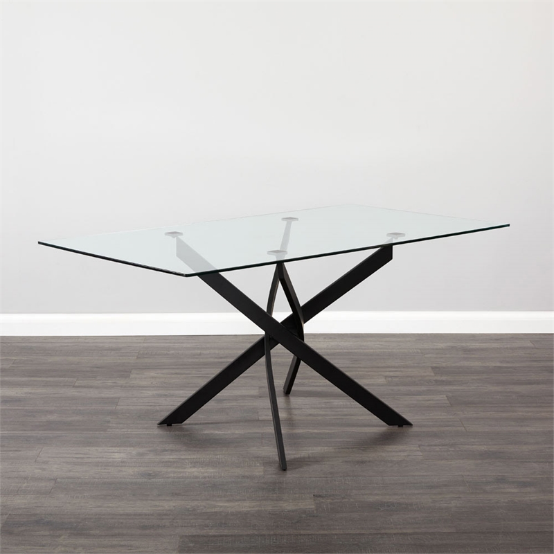 Uptown Club Ida Rectangular Metal Dining Table with Glass Top in Black