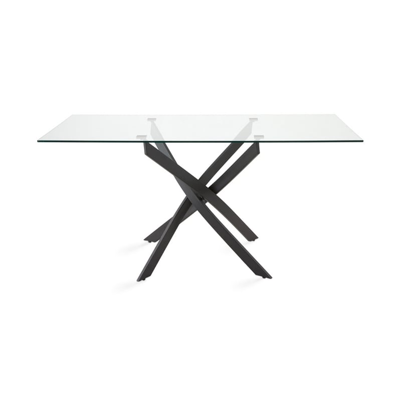 Uptown Club Ida Rectangular Metal Dining Table with Glass Top in Black