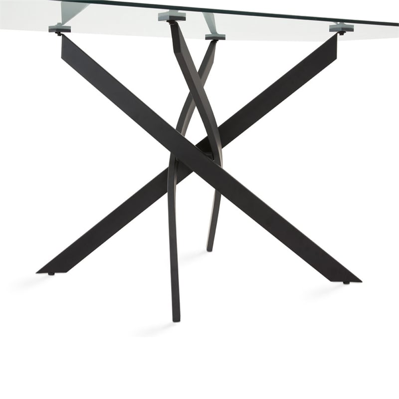 Uptown Club Ida Rectangular Metal Dining Table with Glass Top in Black