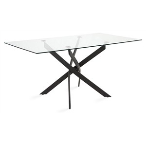 Uptown Club Ida Rectangular Metal Dining Table with Glass Top in Black