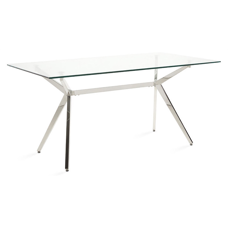Uptown Club Buster Rectangular Stainless Steel/Glass Dining Table in Silver
