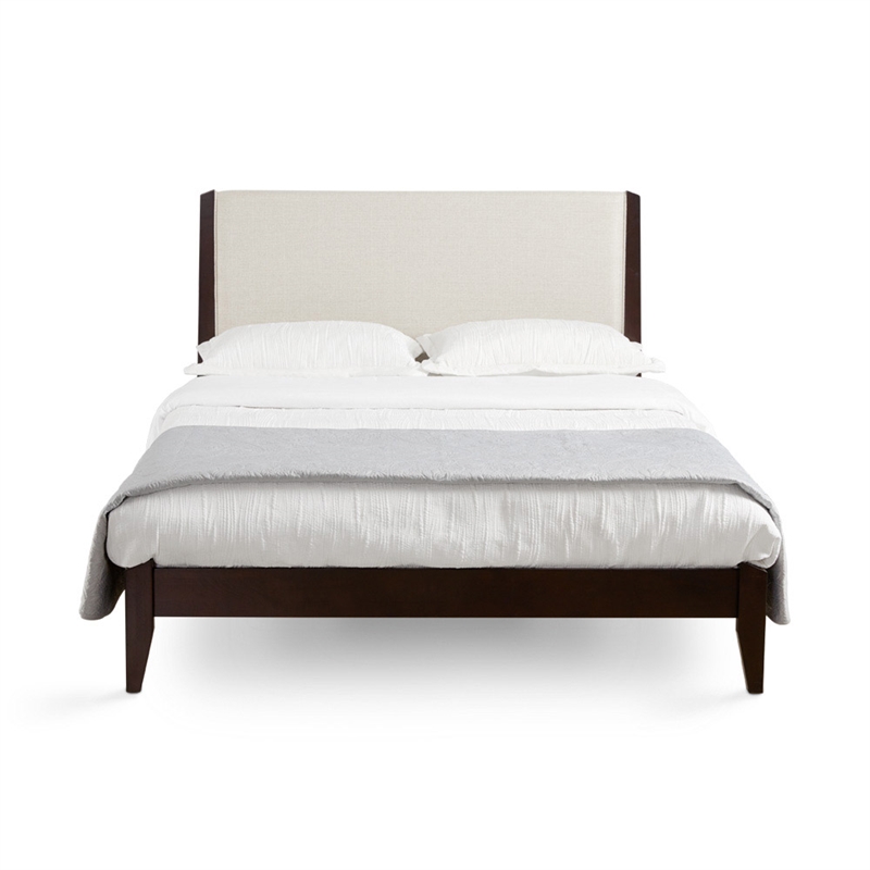 Uptown Club Marlon King Wood/Fabric Bed with Trimmed Headboard in Beige/Espresso
