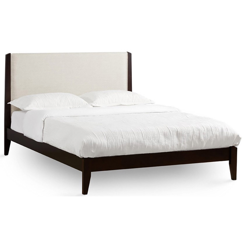 Uptown Club Marlon King Wood/Fabric Bed with Trimmed Headboard in Beige/Espresso