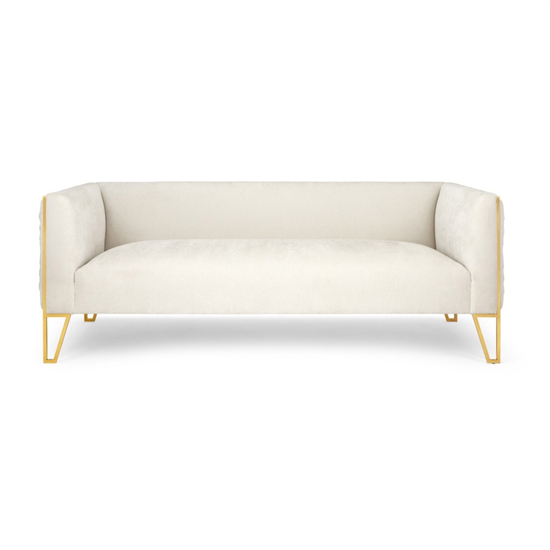 Uptown Club Lake Fabric Upholstered Sofa with Arms in Rich Beige and Gold