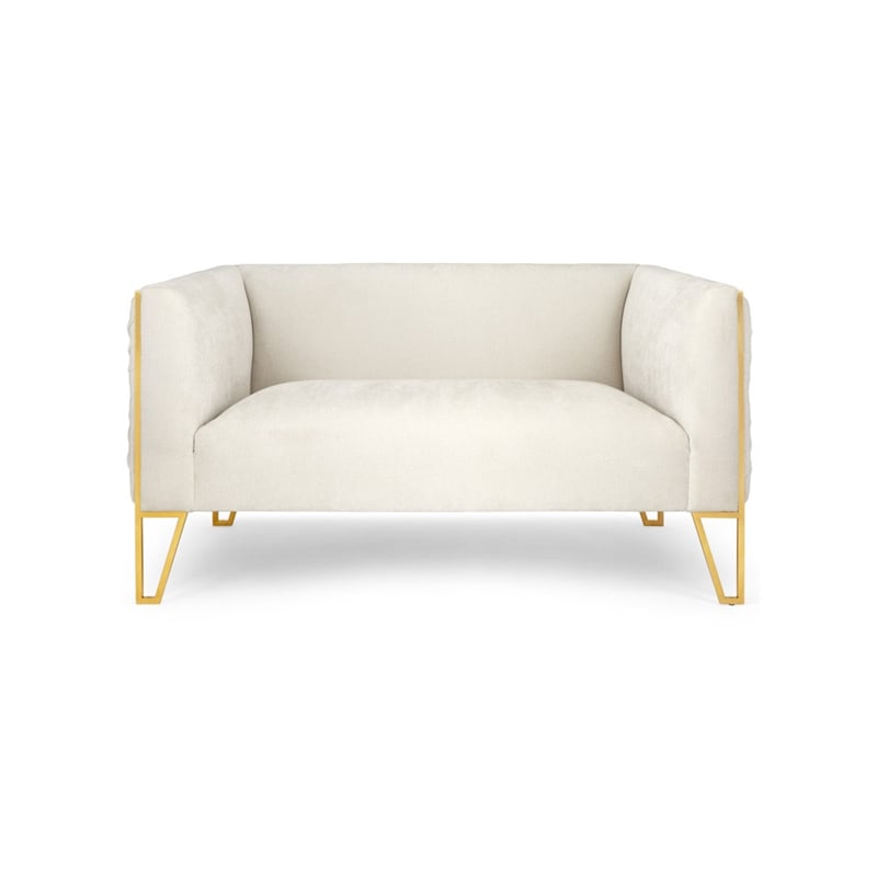 Uptown Club Lake Fabric Upholstered Loveseat with Arms in Rich Beige and Gold