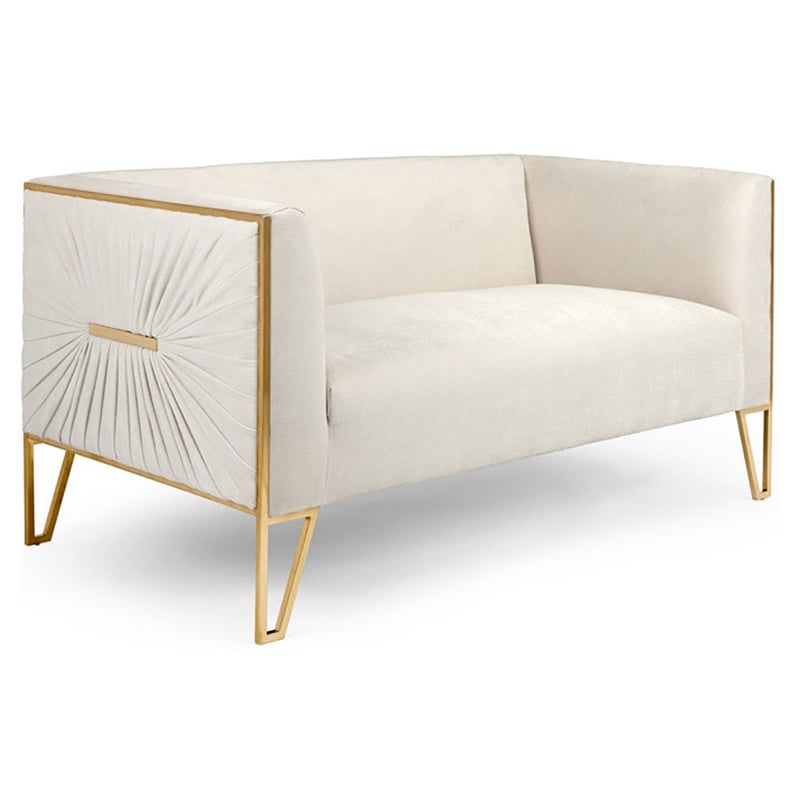 Uptown Club Lake Fabric Upholstered Loveseat with Arms in Rich Beige and Gold