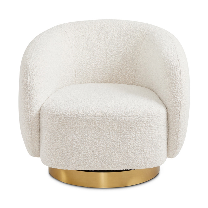 Uptown Club Al Swivel Barrel Boucle Fabric/Metal Accent Chair in White/Gold