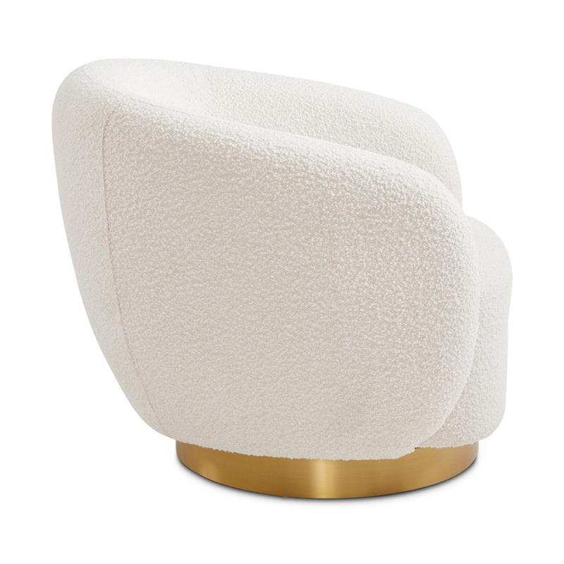 Uptown Club Al Swivel Barrel Boucle Fabric/Metal Accent Chair in White/Gold
