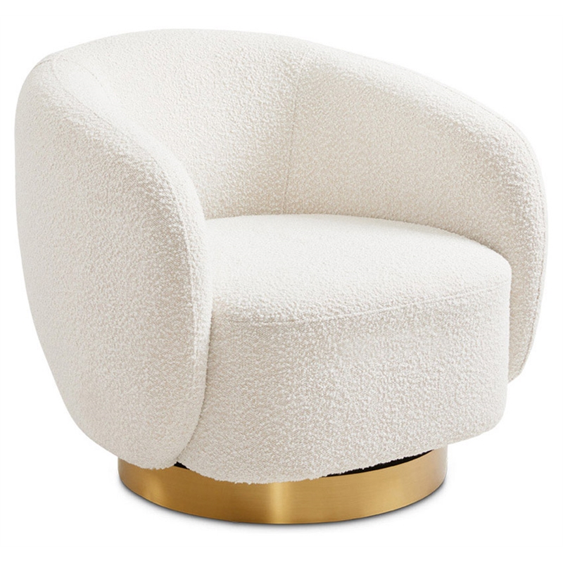 Uptown Club Al Swivel Barrel Boucle Fabric/Metal Accent Chair in White/Gold