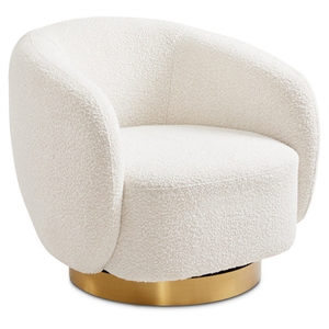 Uptown Club Al Swivel Barrel Boucle Fabric/Metal Accent Chair in White/Gold