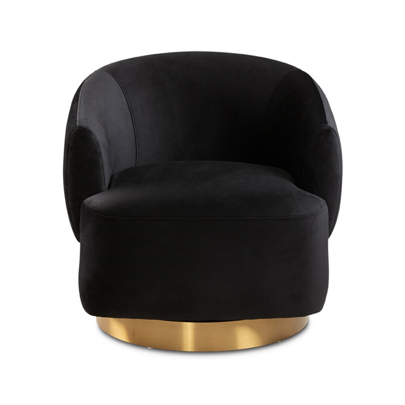 Uptown Club Spencer Swivel Velvet Accent Chair with Barrel Back in Black/Gold