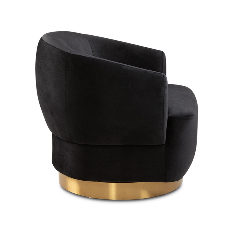 Uptown Club Spencer Swivel Velvet Accent Chair with Barrel Back in Black/Gold