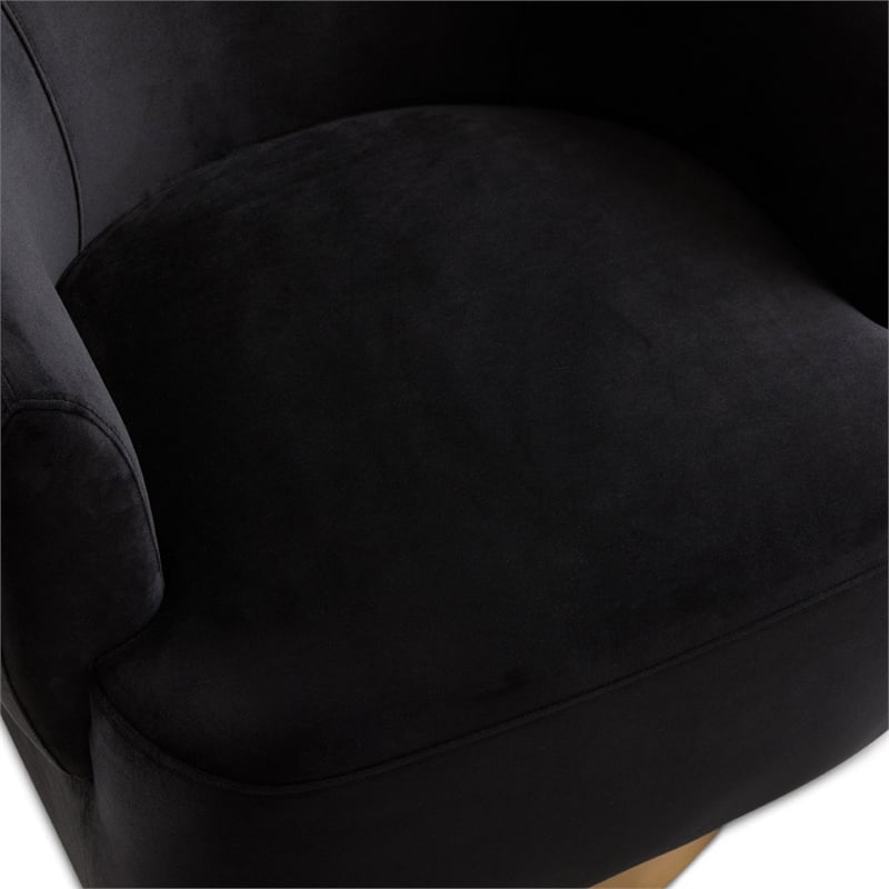 Uptown Club Spencer Swivel Velvet Accent Chair with Barrel Back in Black/Gold