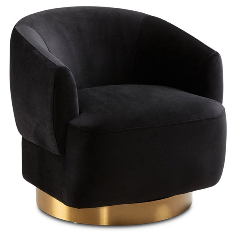 Uptown Club Spencer Swivel Velvet Accent Chair with Barrel Back in Black/Gold