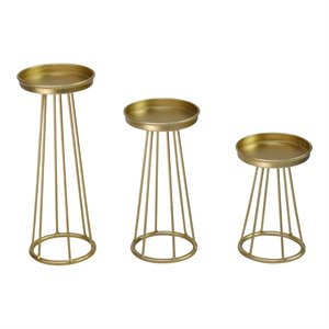 stratton home decor 3 piece metal soho candlestick set in gold
