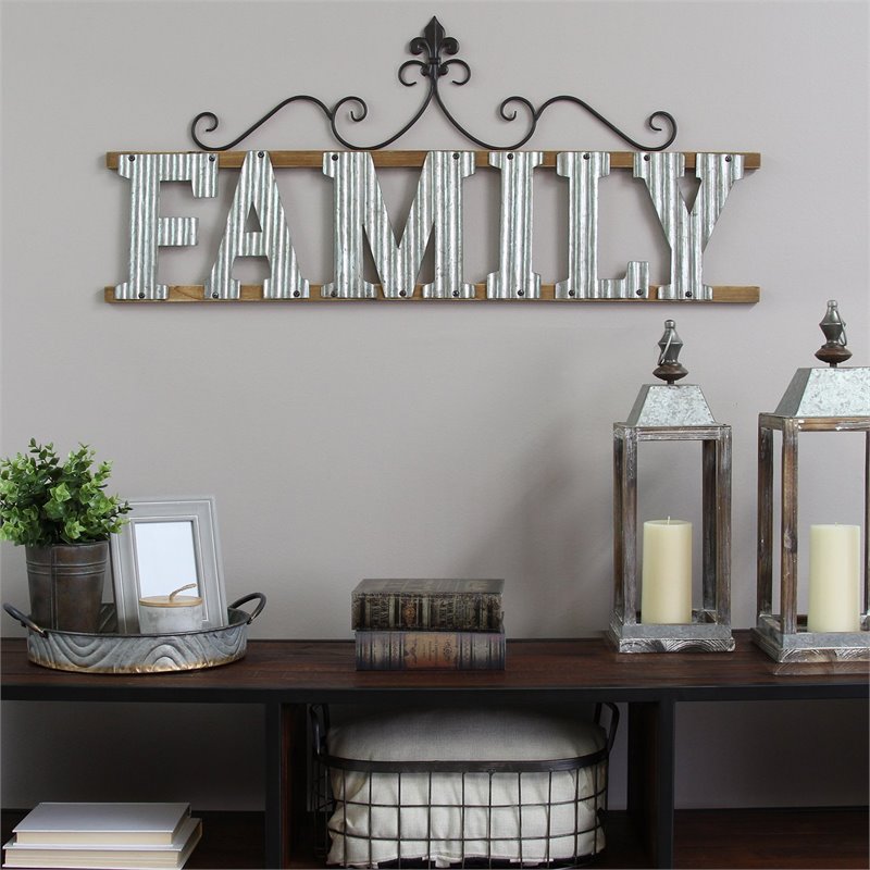 Stratton Home Decor Family Wall Sign In Galvanized Metal Cymax Business - Galvanized Metal Home Decor