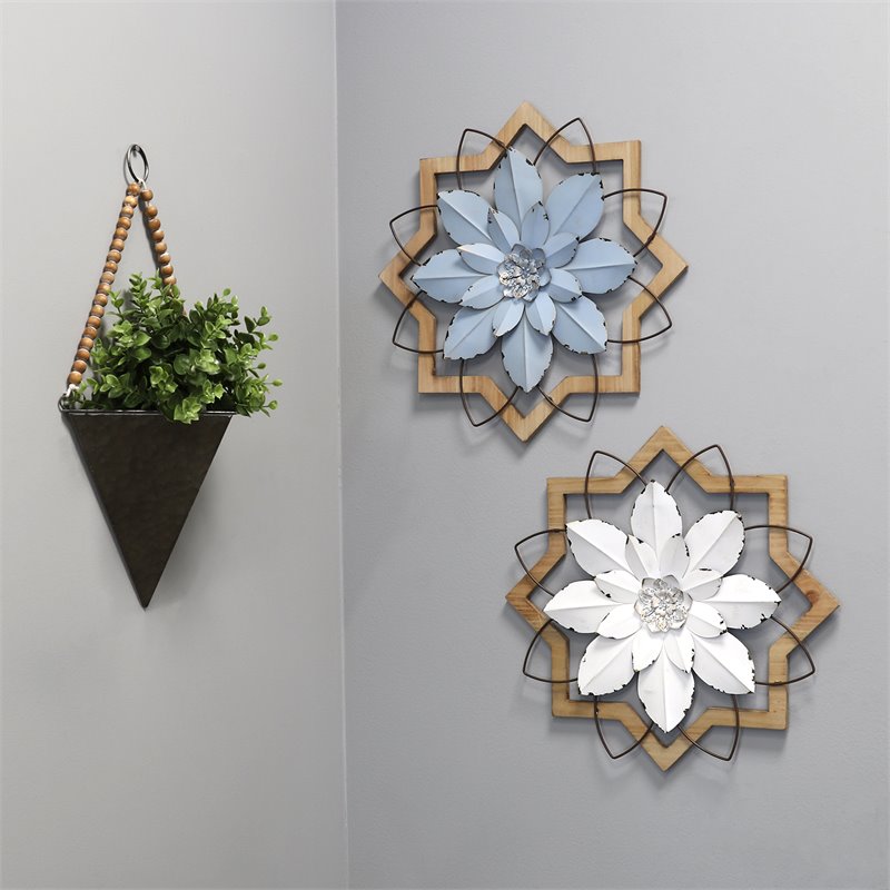 Stratton Home Decor Metal Flower And Wood Frame In Light Blue Cymax Business - Stratton Home Decor Flower Metal And Wood