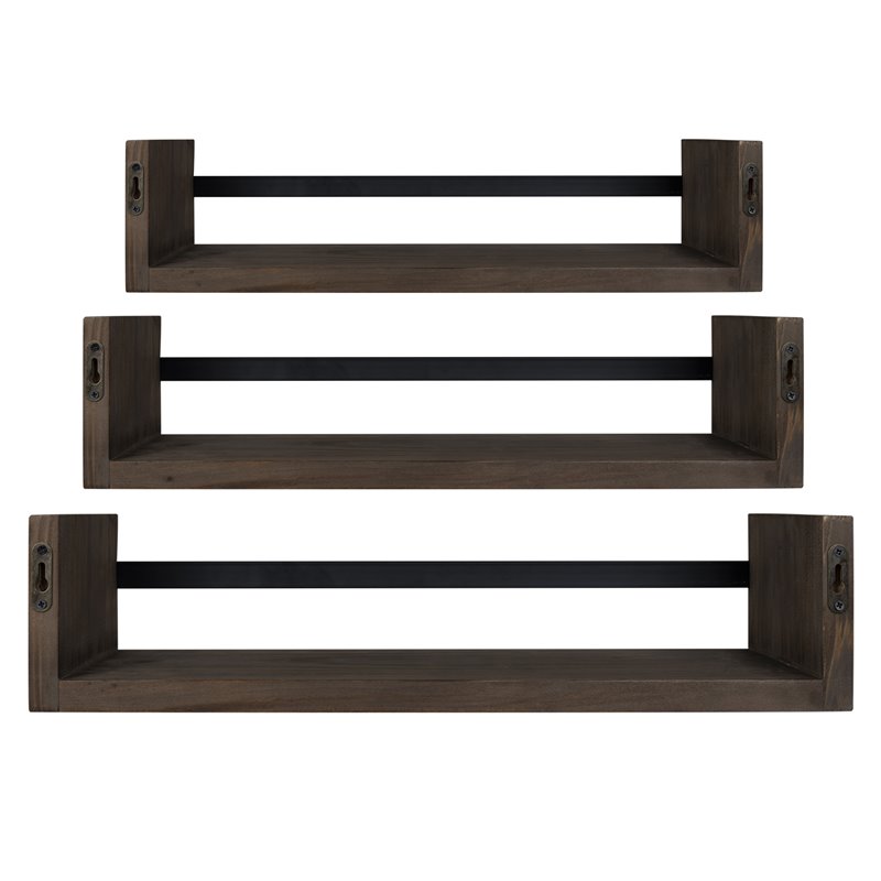 Stratton Home Decor 3 Piece Wood and Metal Floating Wall Shelf Set in ...