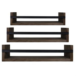 stratton home decor 3 piece wood and metal floating wall shelf set in brown
