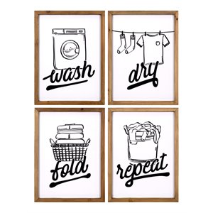 stratton home decor wash dry fold repeat wood wall arts in black (set of 4)