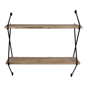 stratton home decor 2-tier modern wood and metal wall shelf in brown