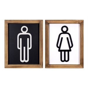 stratton home decor his and hers wood bathroom wall arts in black (set of 2)