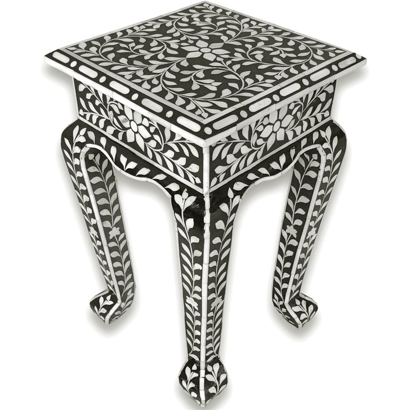 Square Fl Bone Inlay Side Table, Black And White Bone Inlay Side Table