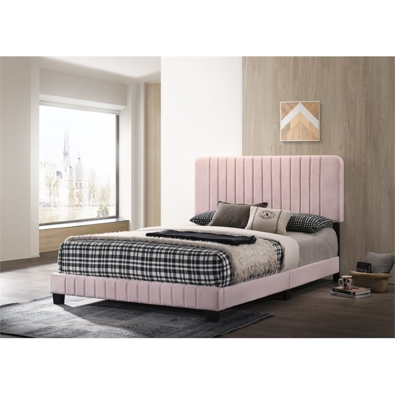 Glory Furniture Lodi Velvet Upholstered Full Bed in Pink