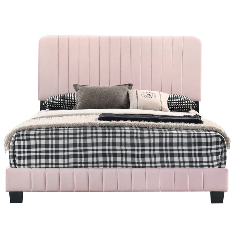Glory Furniture Lodi Velvet Upholstered Full Bed in Pink