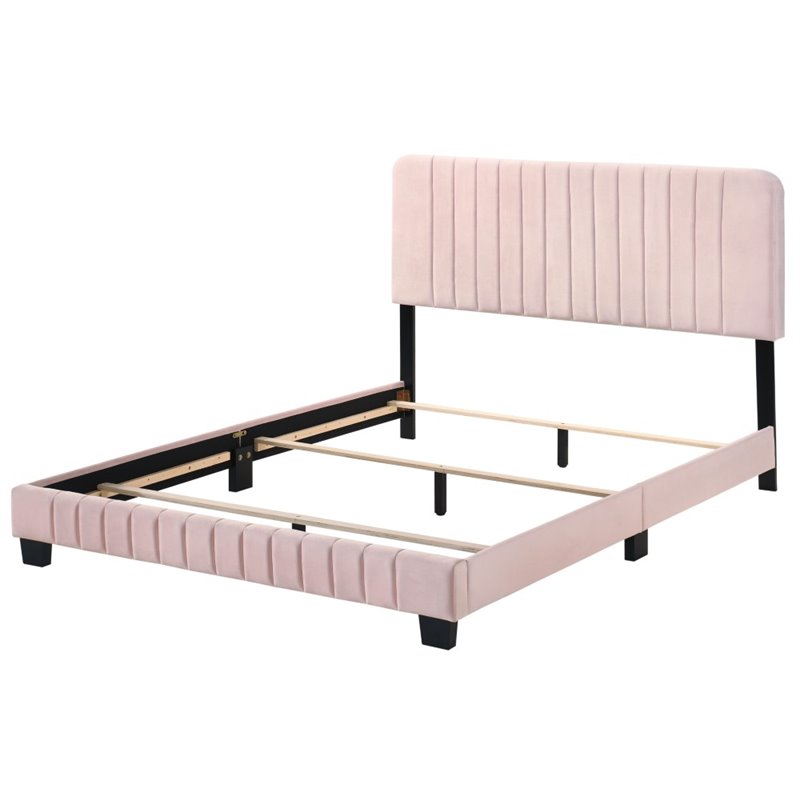 Glory Furniture Lodi Velvet Upholstered Full Bed in Pink