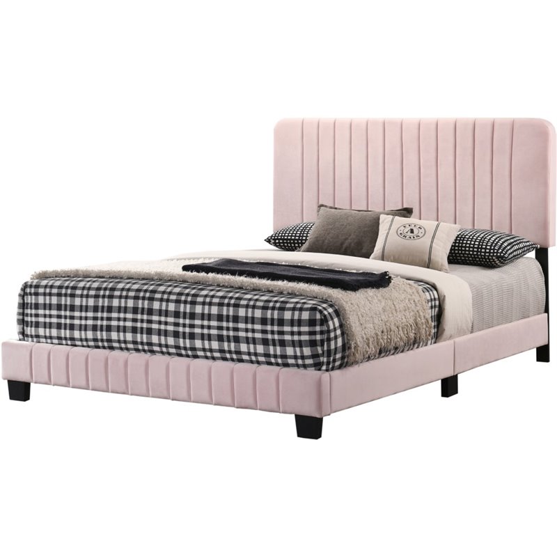 Glory Furniture Lodi Velvet Upholstered Full Bed in Pink