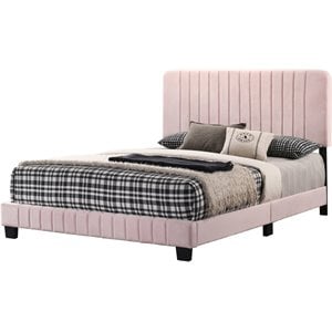 Glory Furniture Lodi Velvet Upholstered Full Bed in Pink