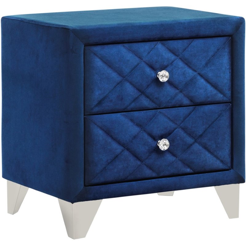 Glory Furniture Vegas Velvet Upholstered Nightstand In Navy Blue G0084 N