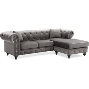 Glory Furniture Nola Velvet Sofa Chaise in Dark Gray