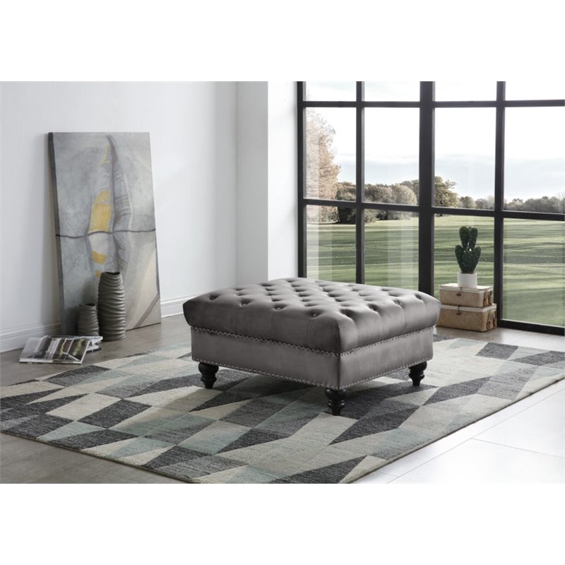 Glory Furniture Nola Velvet Ottoman in Dark Gray