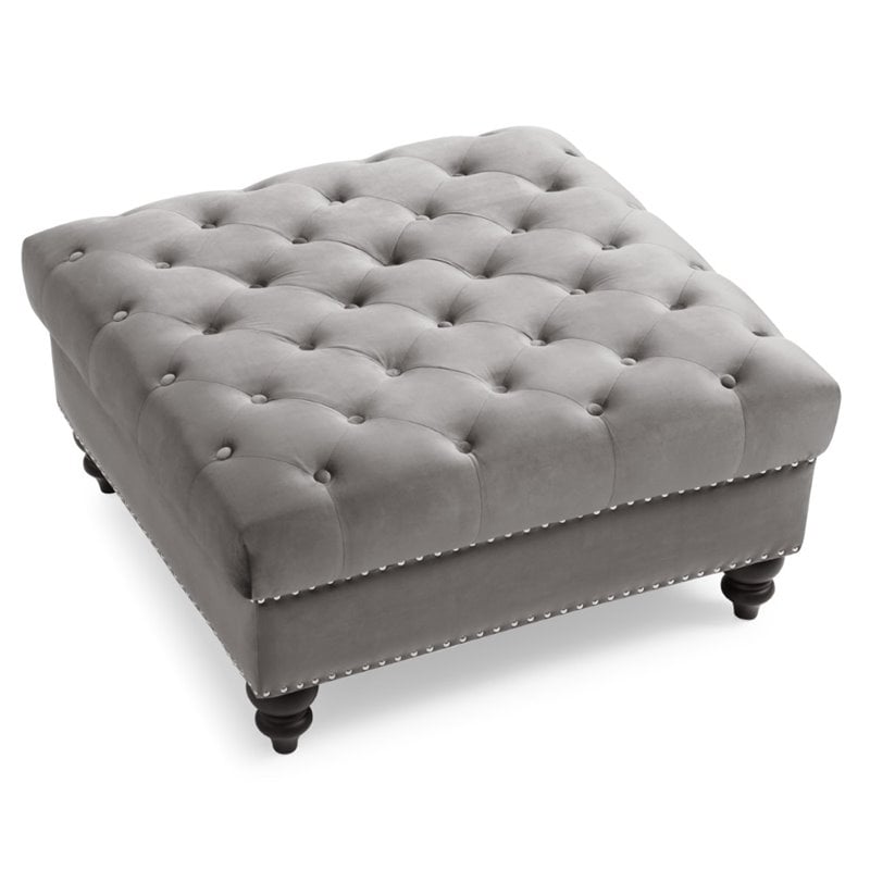 Glory Furniture Nola Velvet Ottoman in Dark Gray
