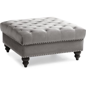 Glory Furniture Nola Velvet Ottoman in Dark Gray