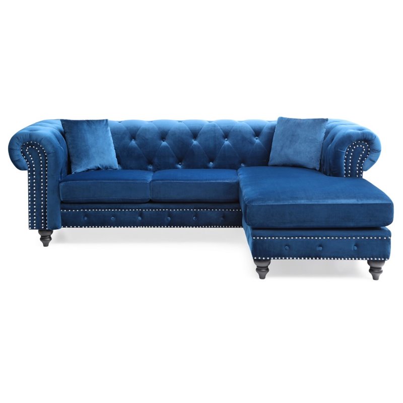 Glory Furniture Nola Velvet Sofa Chaise in Navy Blue