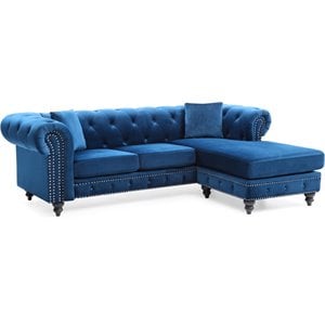 Glory Furniture Nola Velvet Sofa Chaise in Navy Blue